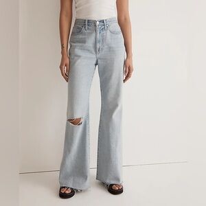 Madewell Luzon Wash Distressed Blue Baggy Flare Jeans Denim Size 31
